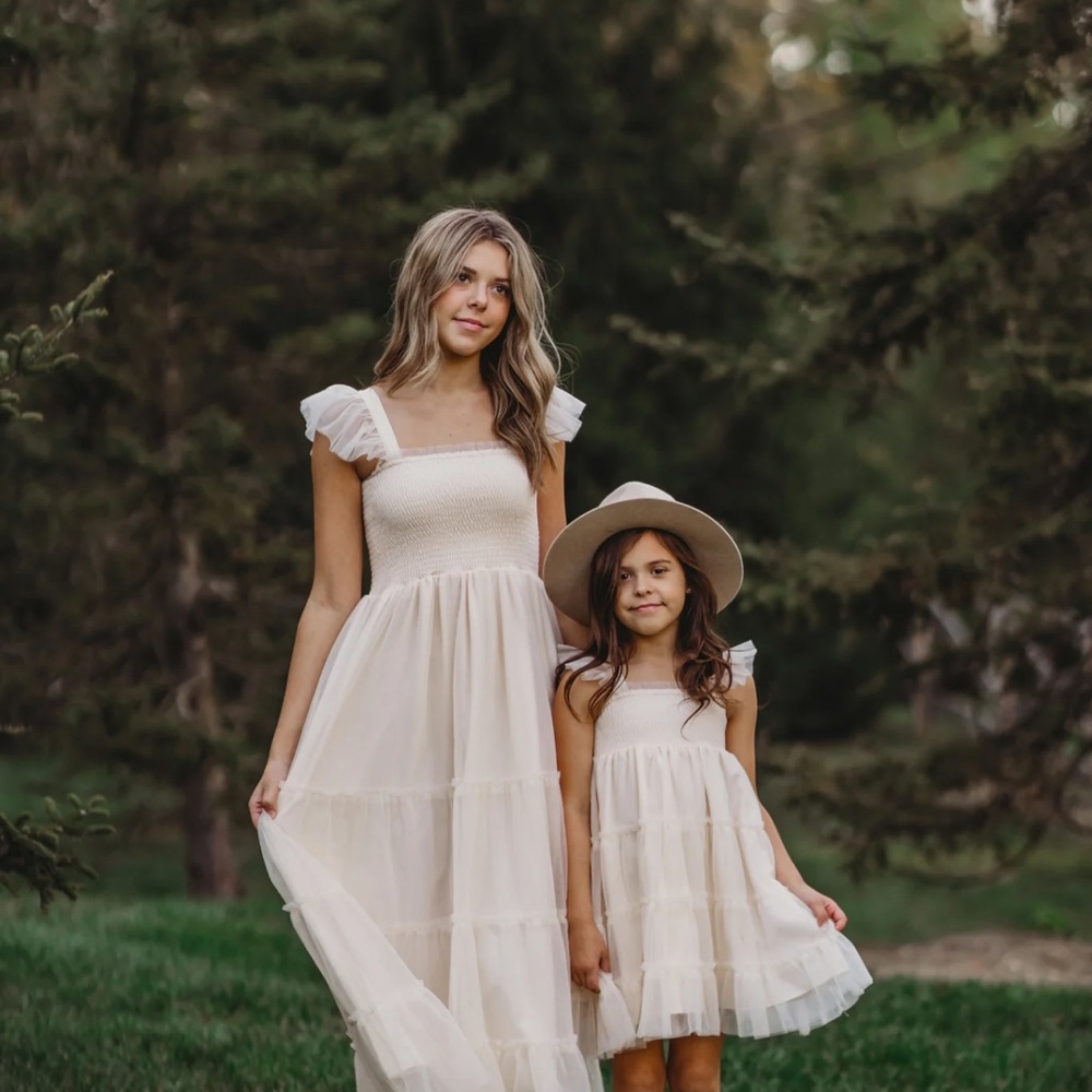 Charming Cream Kids Dress with Ruffle Sleeves
